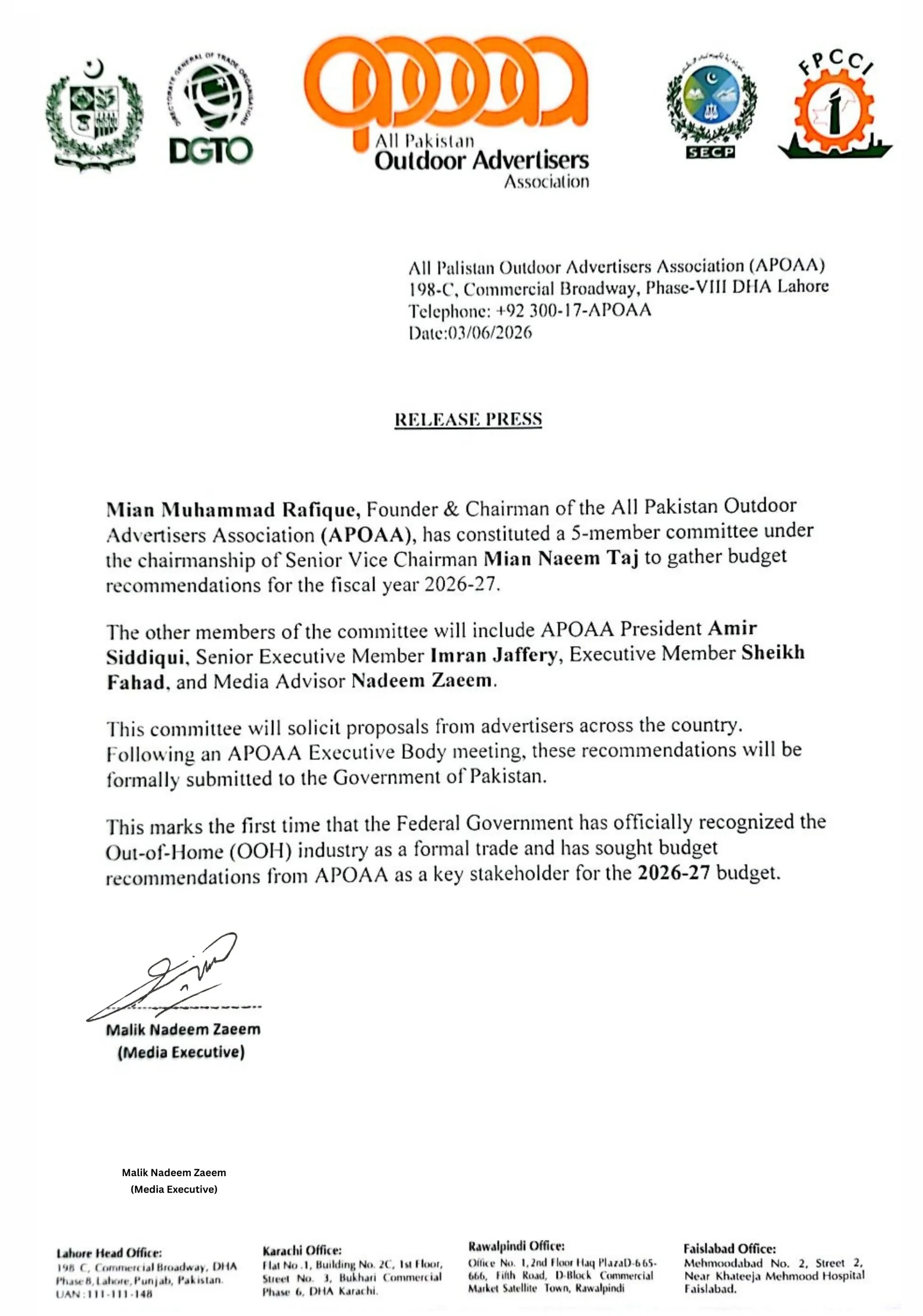 APOAA Budget Committee English Announcement